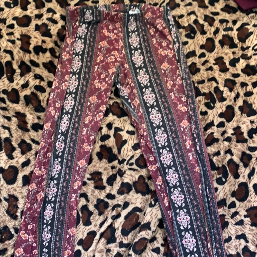 Trendy colorful stretchy pant Flare at the bottom.